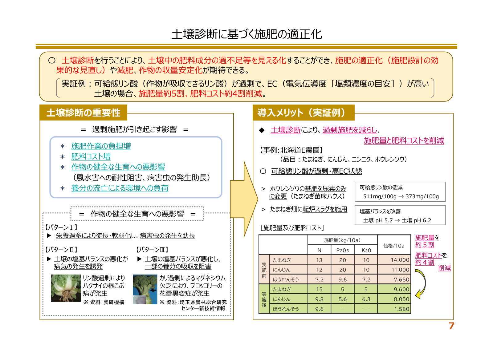 土壌診断に基づく施肥の適正化。過剰施肥の影響と、施肥量約5割・肥料コスト約4割削減の実証例