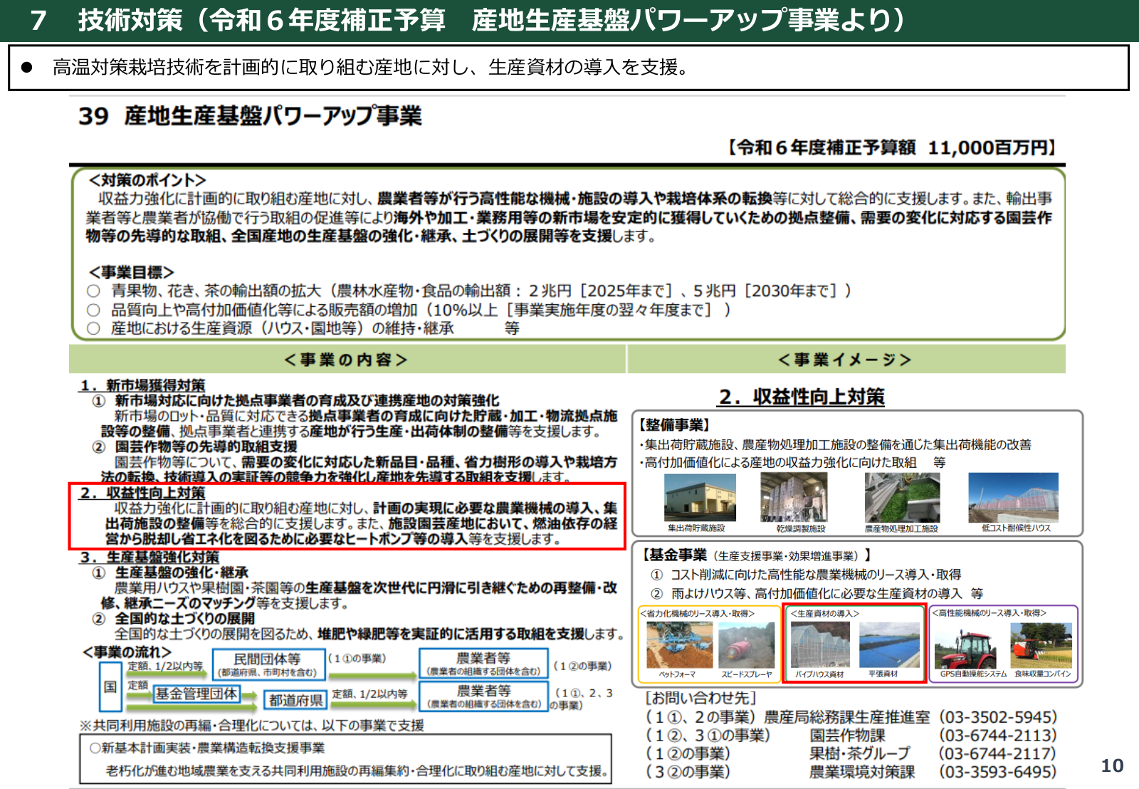 高温耐性品種など革新的特性を持つ品種の開発。